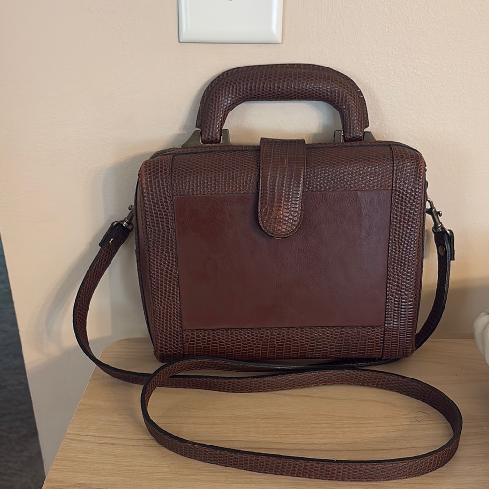 Vintage Faux Reptile Leather Box Purse – 80s Structured Shoulder Bag